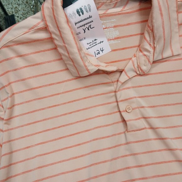 3124 Size XXL Members Mark Polo Shirt in Orange Stripe - Picture 3 of 5